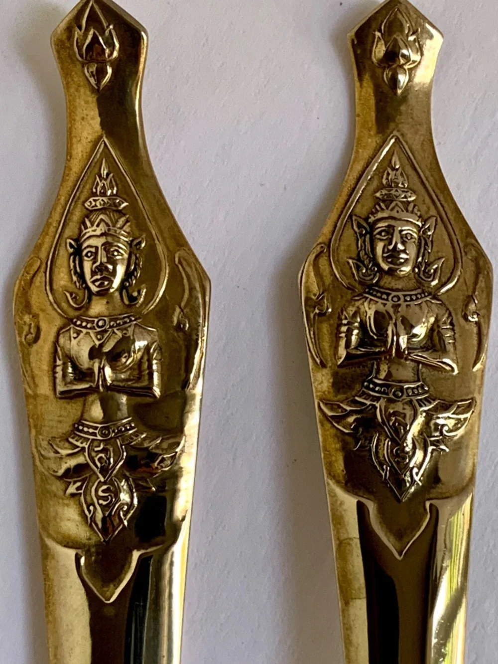 Vintage Thai Brass Cake Knife & Server Set | Ornate Figural Handles Wedding